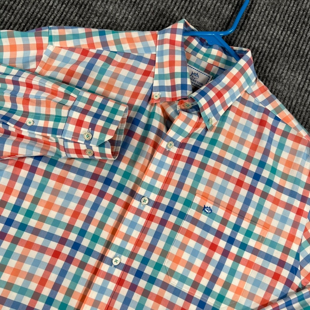 Southern Tide Shirt Mens Large Blue White Check Long Sleeve Classic Fit Button